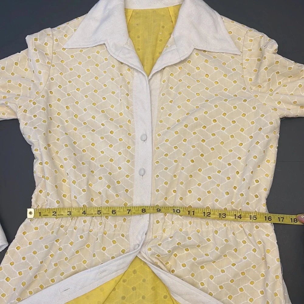 Vintage Maxi White and Yellow Eyelet Dress